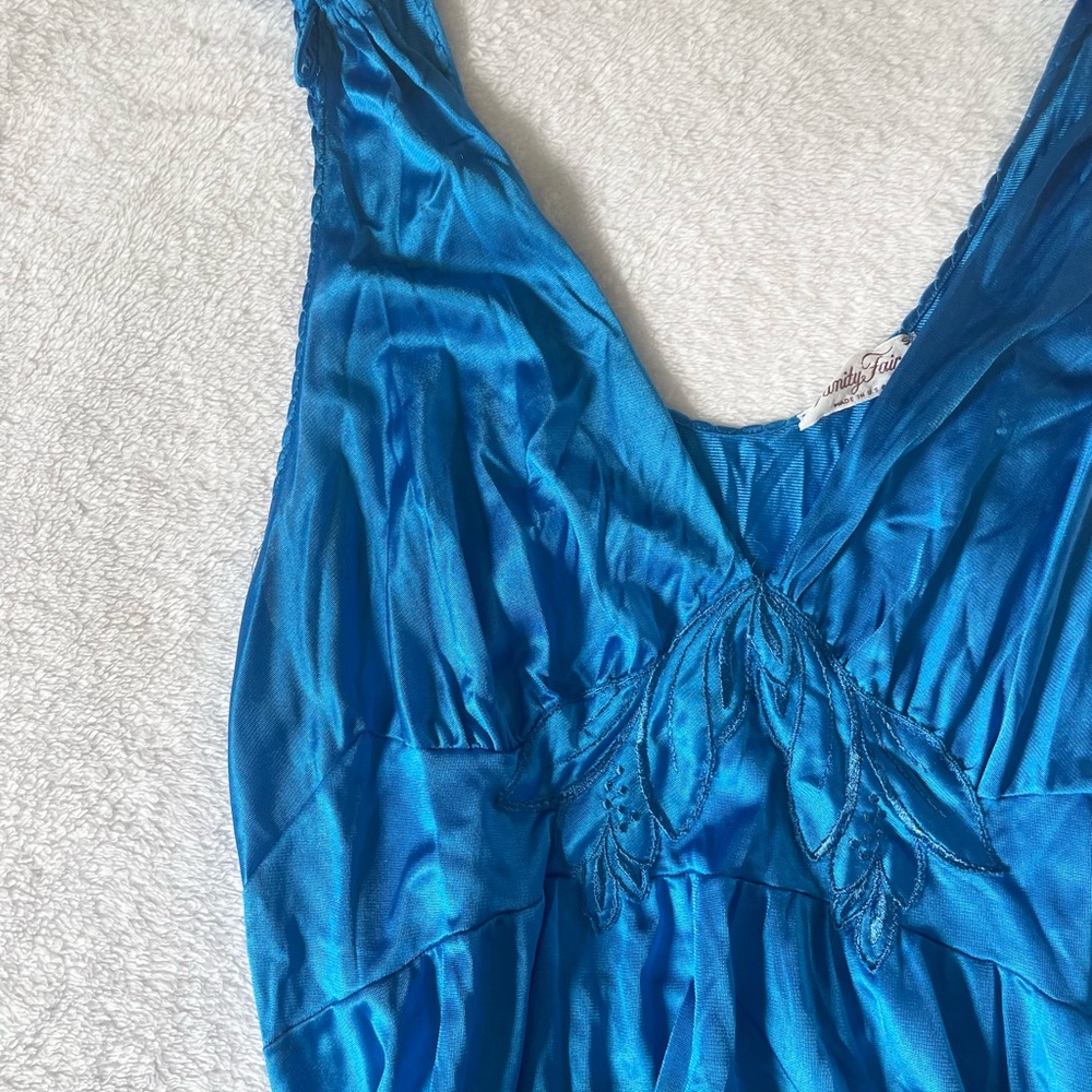 Rare Vanity Fair Blue Floral Satin Maxi Dress Size Small - Picture 4 of 9
